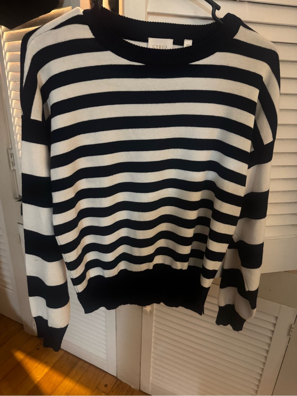 Cyrus Navy and White Striped Crewneck Sweater